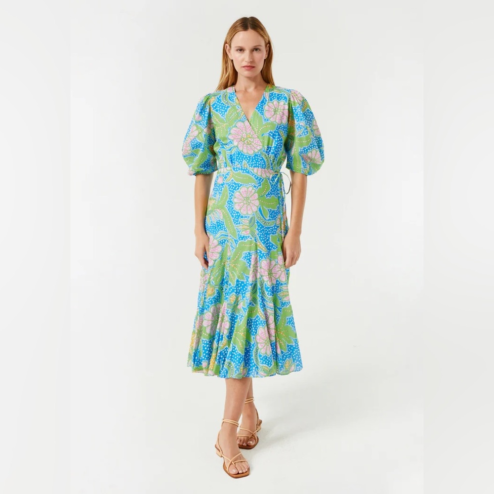 NWT RHODE Fiona Floral Print Dress in Blue Psychedelic Flower Grande